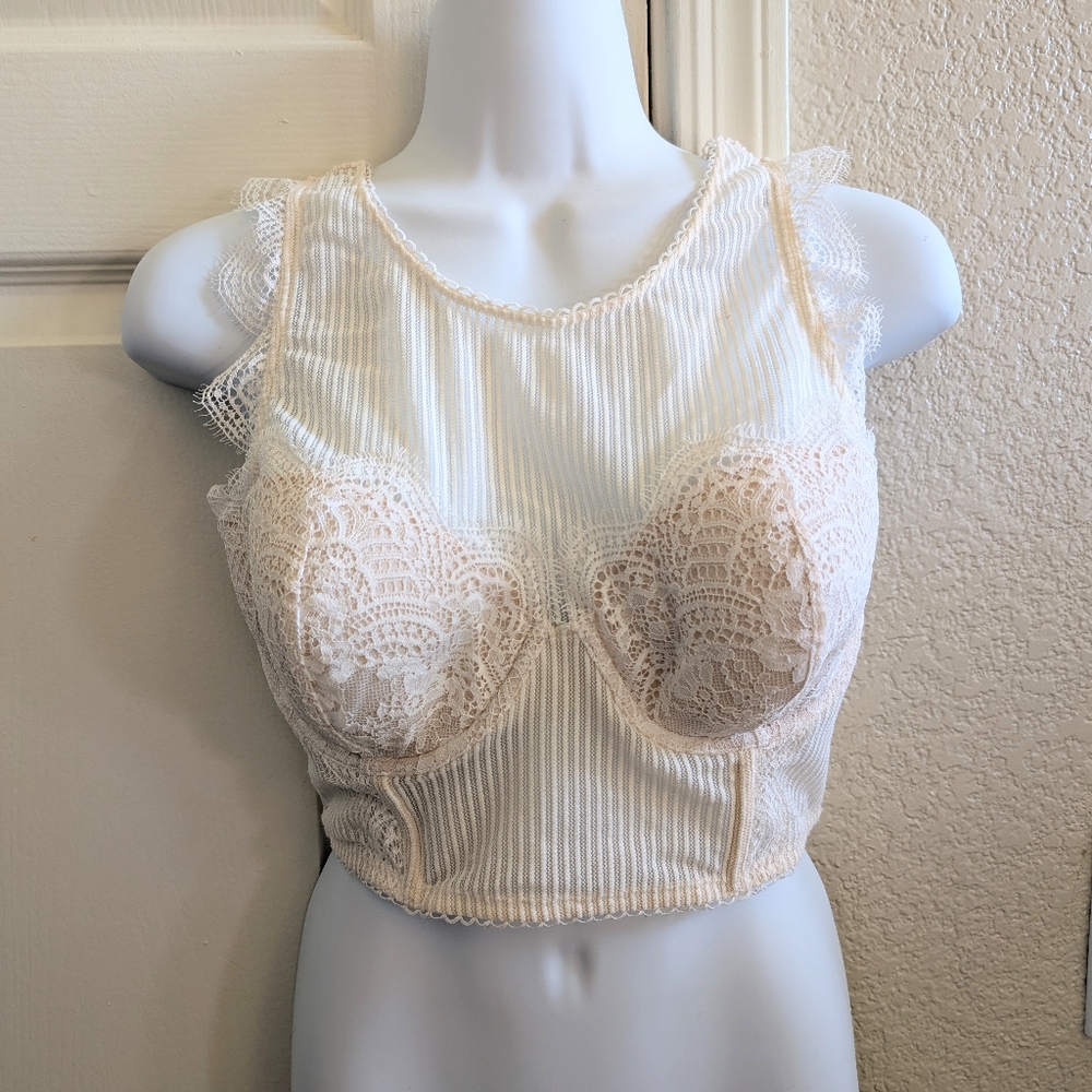 Victoria's Secret Off White Underwire Lined Demi Longline Bra Top Size 34DD EUC